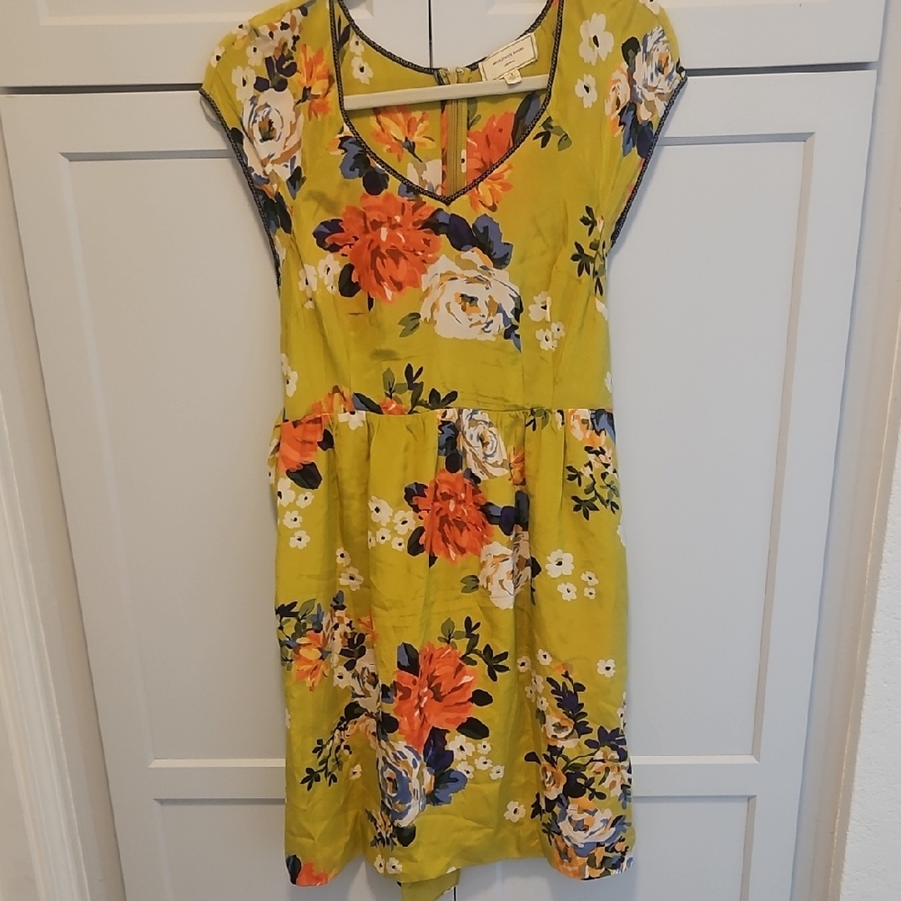 Anthropologie Orange Sundress with Flutter Sleeves and V-Neck